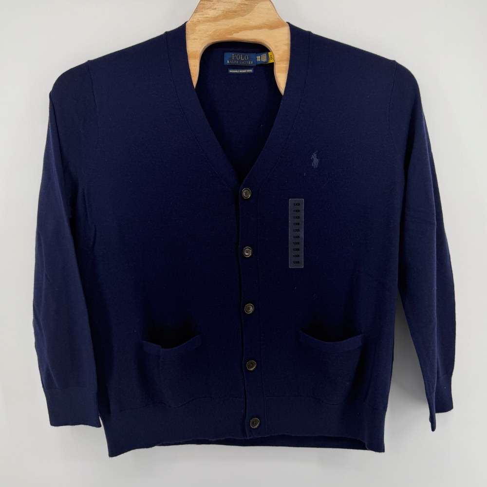 Polo Ralph Lauren Men's 1XB big Washable Merino Wool Cardigan Sweater Navy Blue